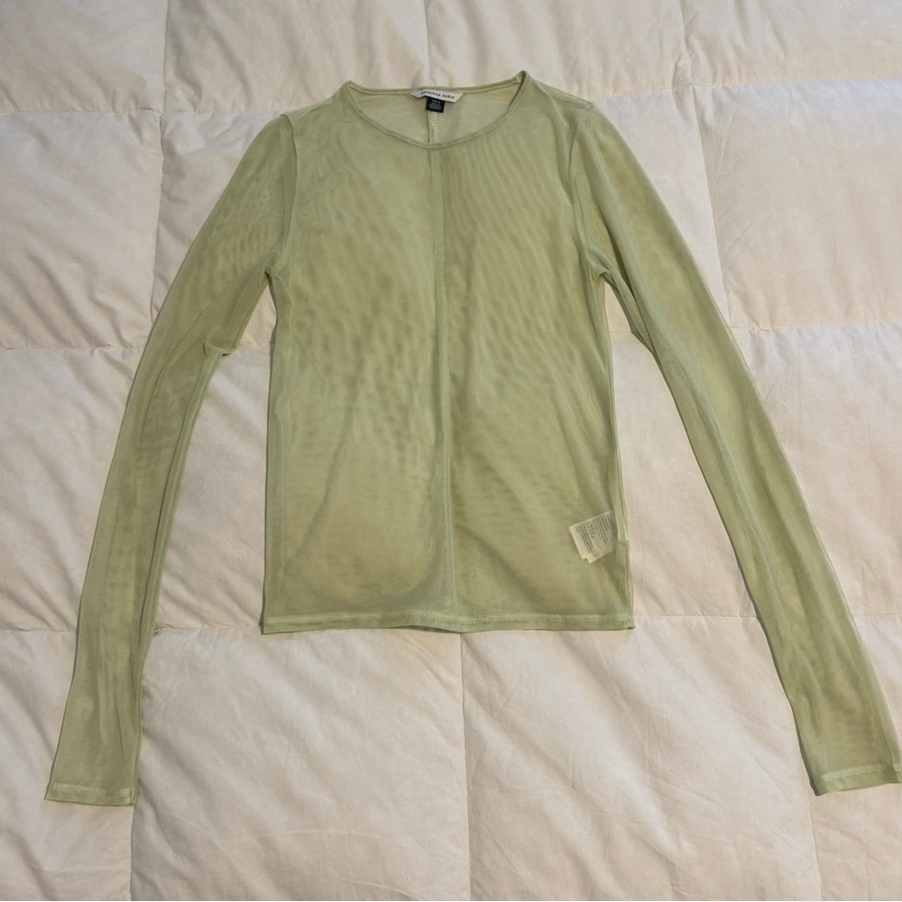 American Eagle Fitted Mesh Green Long Sleeve Top